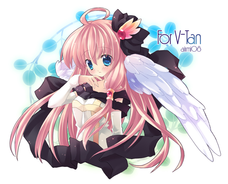 airmi, tagme, 1girl, angel, female focus, pink hair, solo, wings