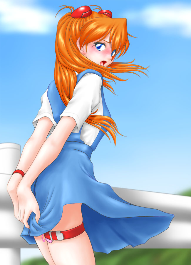 ^jj^, alpharalpha, souryuu asuka langley, neon genesis evangelion, 1girl, blue eyes, blush, bracelet, discreet vibrator, female focus, garter belt, hair ornament, hairclip, jewelry, orange hair, school uniform, serafuku, sex toy, solo, vibrator