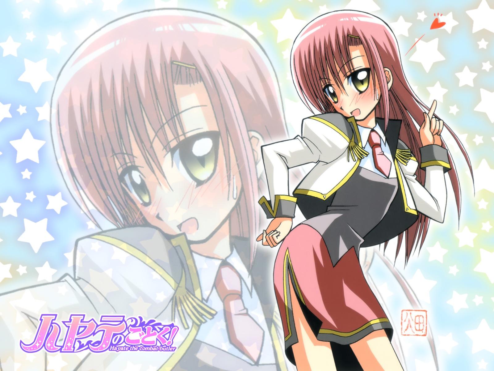 apricot sakuraba, katsura hinagiku, broccoli (company), galaxy angel, galaxy angel rune, hayate no gotoku!, highres, 1girl, apricot sakuraba (cosplay), blush, cosplay, female focus, pencil skirt, pink hair, skirt, solo, yellow eyes, zoom layer