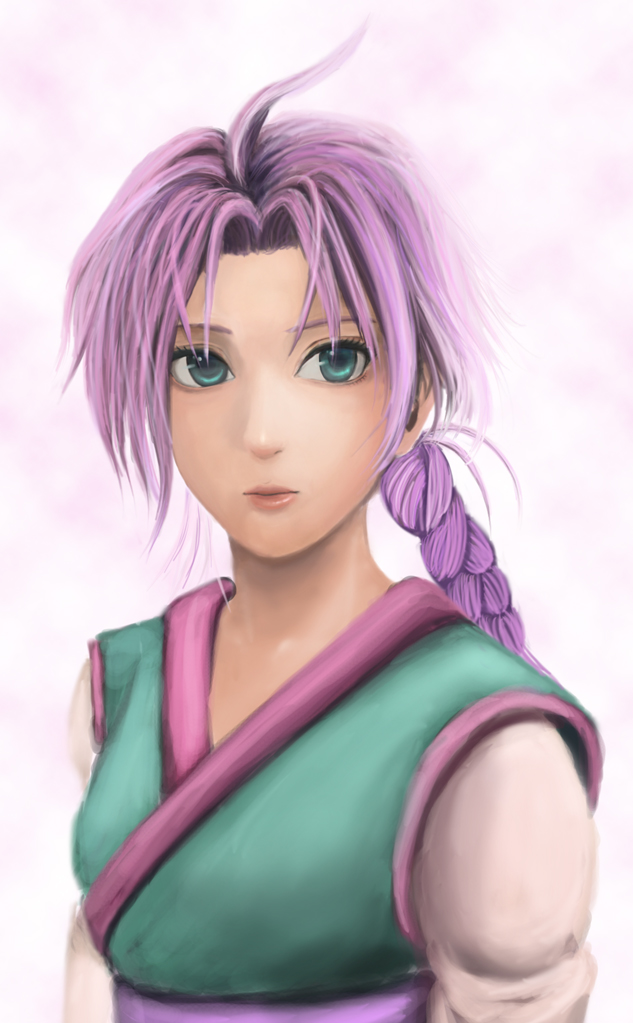 bccp, genkai, yuu yuu hakusho, bad id, bad pixiv id, 1girl, aqua eyes, braid, female focus, gradient background, pink hair, solo