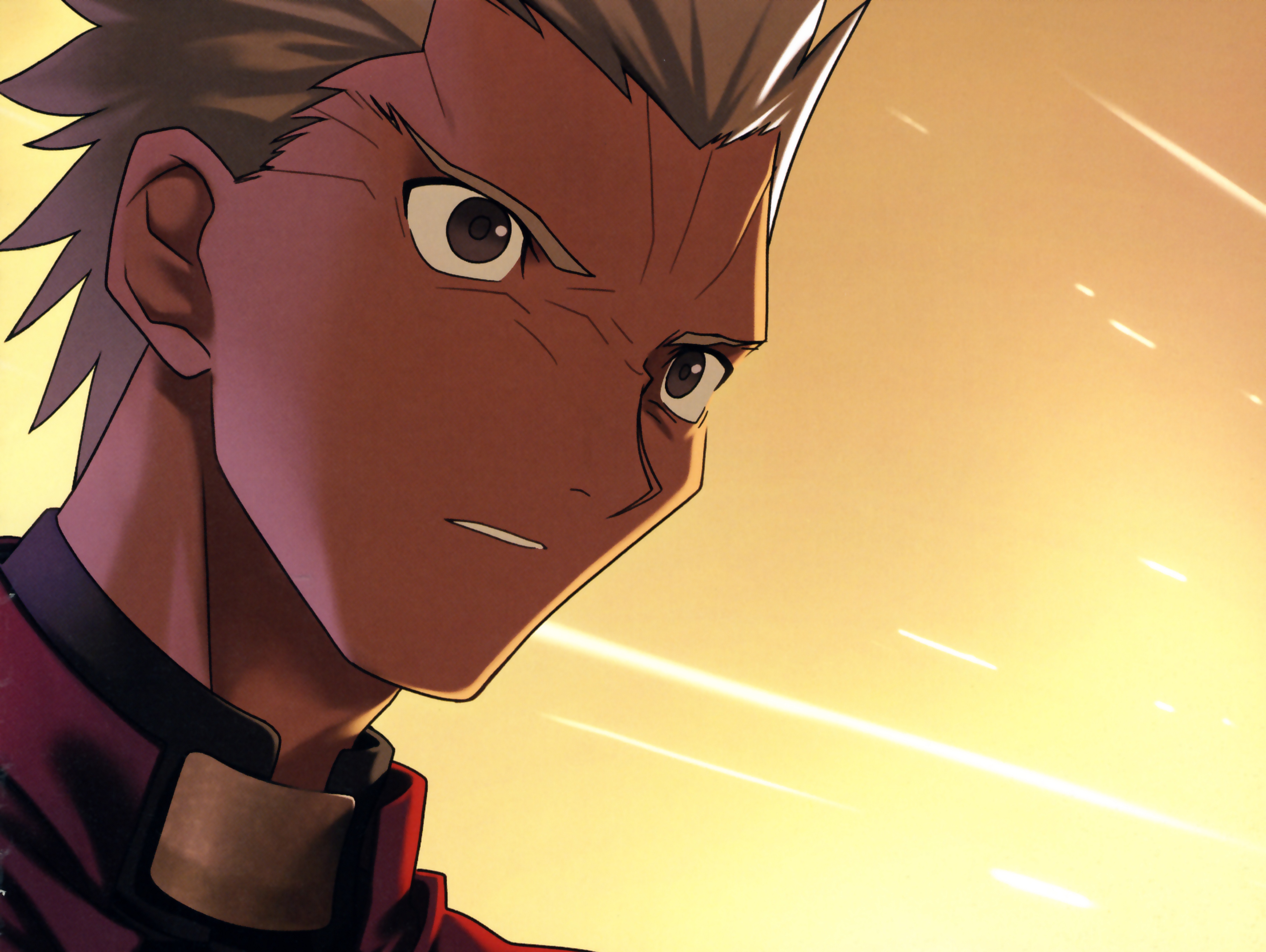 takeuchi takashi, archer (fate), fate/stay night, fate (series), absurdres, highres, scan, 00s, 1boy, dark-skinned male, dark skin, male focus, portrait, solo