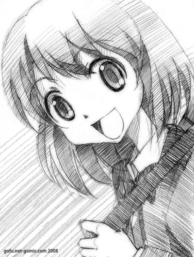 gofu, kushieda minori, toradora!, traditional media, 00s, greyscale, monochrome, sketch, solo