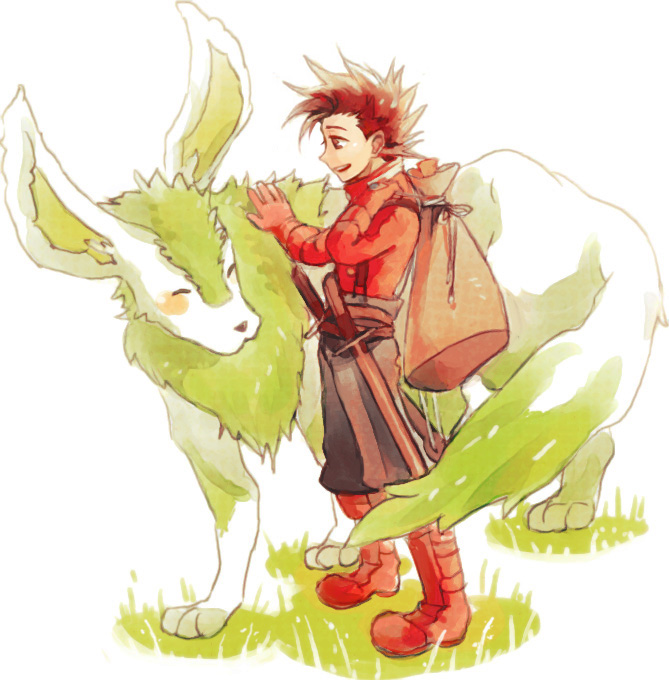 gotou (pixiv37128), lloyd irving, noishe, tales of (series), tales of symphonia, 00s, 1boy, boots, knee boots, male focus, red shirt, shirt, solo, sword, weapon, white background
