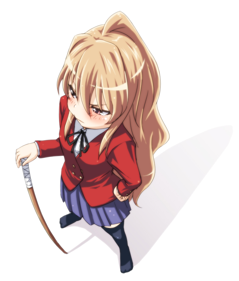 aisaka taiga, toradora!, 00s, brown eyes, brown hair, long hair, school uniform, serafuku, solo, thighhighs, very long hair