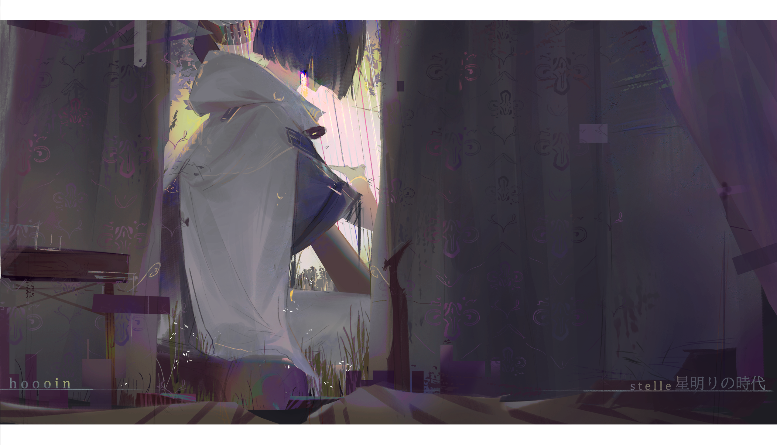 yingfeng862, pixiv fantasia, pixiv fantasia age of starlight, commentary, english commentary, highres, 1boy, blue hair, bob cut, hood, hood down, letterboxed, short hair, solo