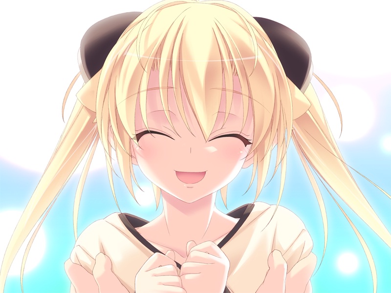 akinoko, sora (luna sora), luna sora, game cg, 1girl, :d, ^ ^, closed eyes, female focus, open mouth, smile, solo, twintails