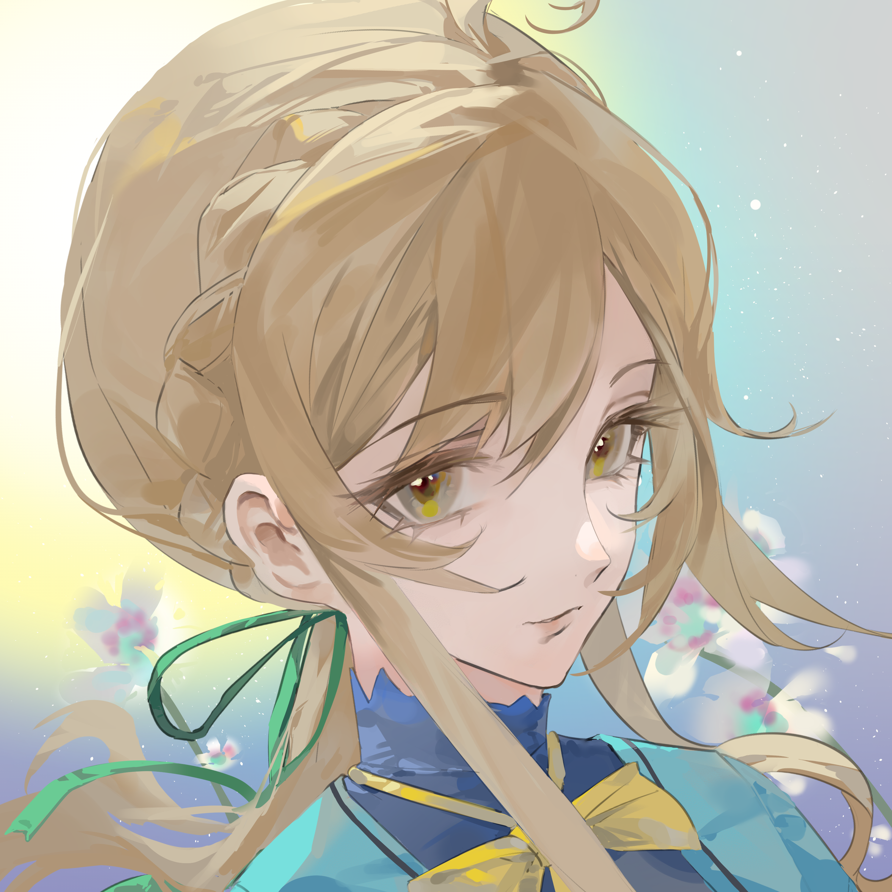 qin'ai de xiong xiansheng, monica everett, silent witch, absurdres, highres, 1girl, ahoge, aqua jacket, brown eyes, brown hair, hair between eyes, jacket, lips, long hair, looking at viewer, parted lips, ponytail, solo, upper body