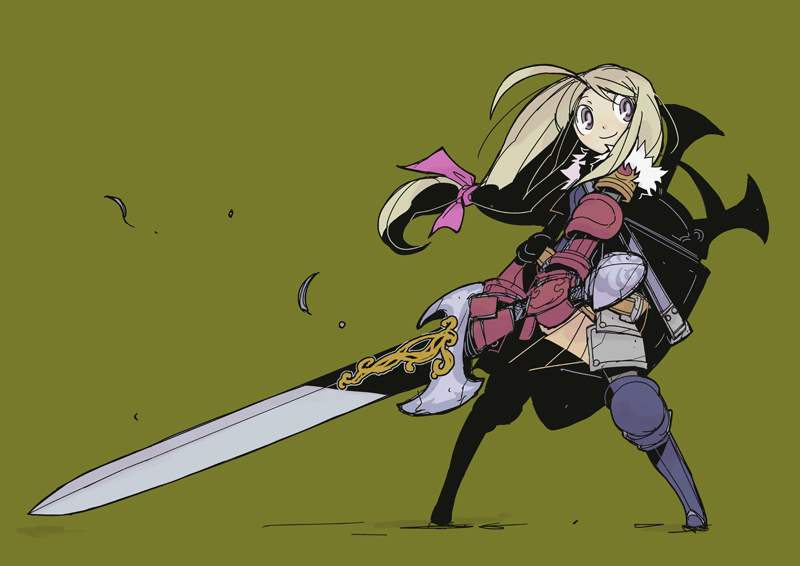 hirao ryou, original, armor, blonde hair, gloves, grey eyes, solo, sword, weapon
