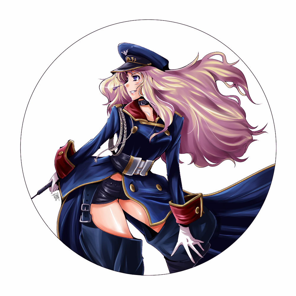 shimizukaeru, sheryl nome, macross, macross frontier, 00s, 1girl, blonde hair, blue eyes, contrapposto, cowboy shot, female focus, gloves, long hair, long sleeves, looking to the side, simple background, sleeve cuffs, solo, standing, very long hair, white background, white gloves
