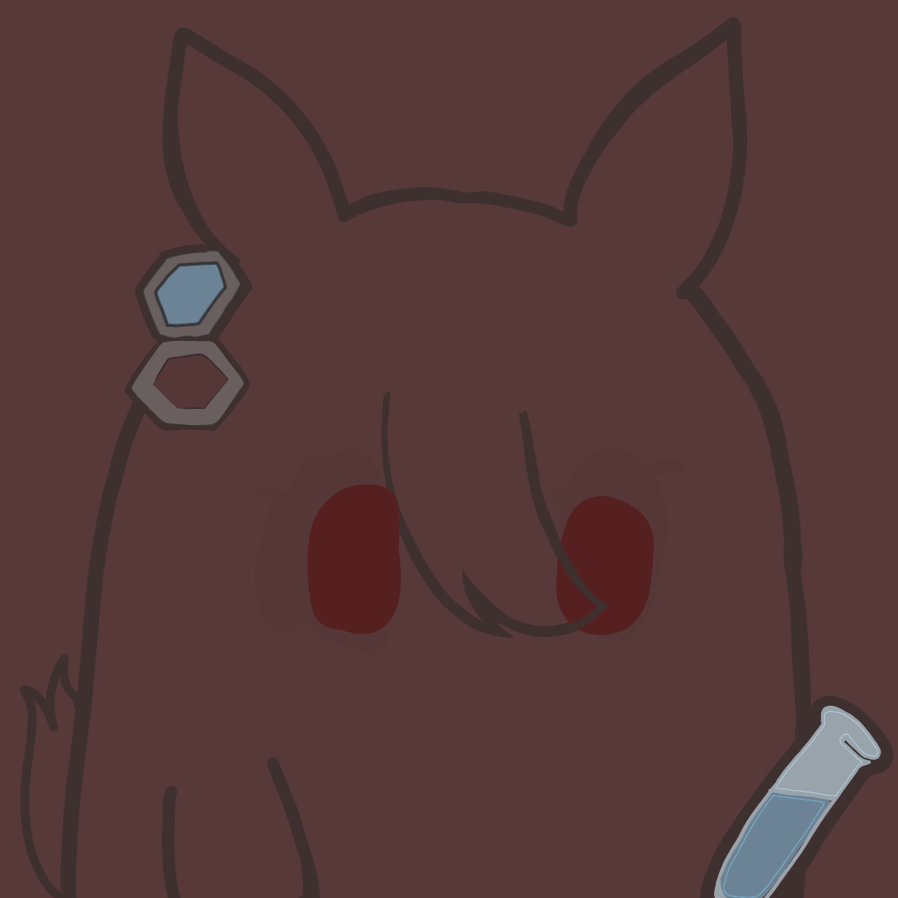 kawamochi (tddm3573), agnes tachyon (umamusume), umamusume, highres, animal ears, brown background, brown eyes, brown hair, eyes visible through hair, hair between eyes, horse ears, horse tail, simple background, solo, tail, vial