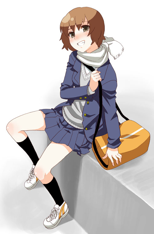 mattaku mousuke, original, brown eyes, brown hair, scarf, school uniform, serafuku, short hair, solo