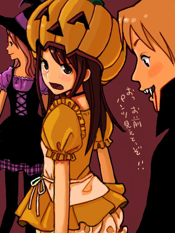 kokudou juunigou, bad id, bad pixiv id, blush, brown hair, costume, halloween, long hair, vampire