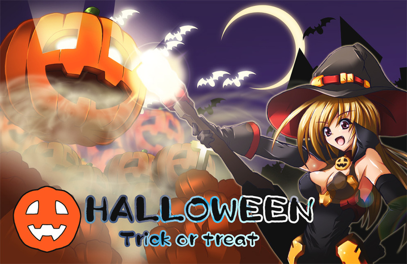 nanairo souga, original, 1girl, elbow gloves, female focus, gloves, halloween, hat, jack-o'-lantern, pumpkin, solo, trick or treat, witch hat