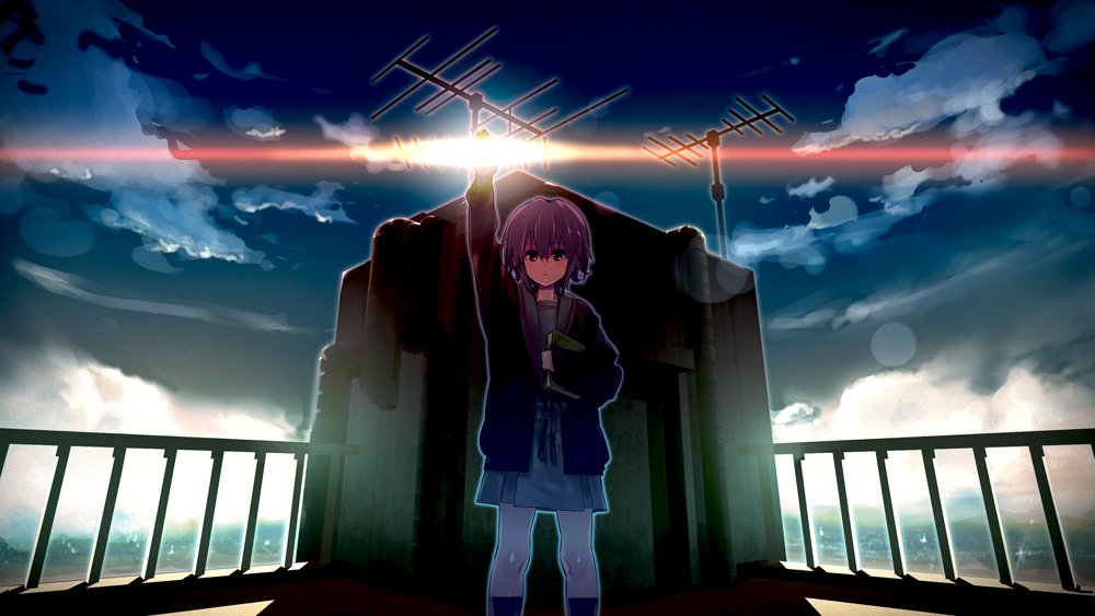 saba, saba (sabe), nagato yuki, suzumiya haruhi no yuuutsu, bad id, bad pixiv id, 00s, cardigan, purple hair, school uniform, serafuku, short hair, solo