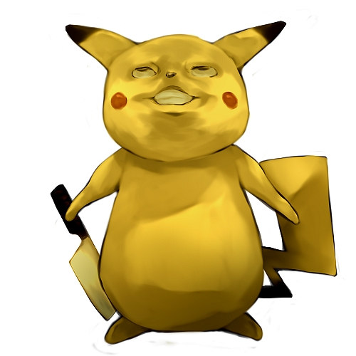 jingiruu, pikachu, nintendo, pokemon, lowres, tagme, cleaver, crazy, creepy, gen 1 pokemon, horror (theme), knife, no humans, pokemon (creature), pokemon focus, rape face, simple background, solo, what, white background, why