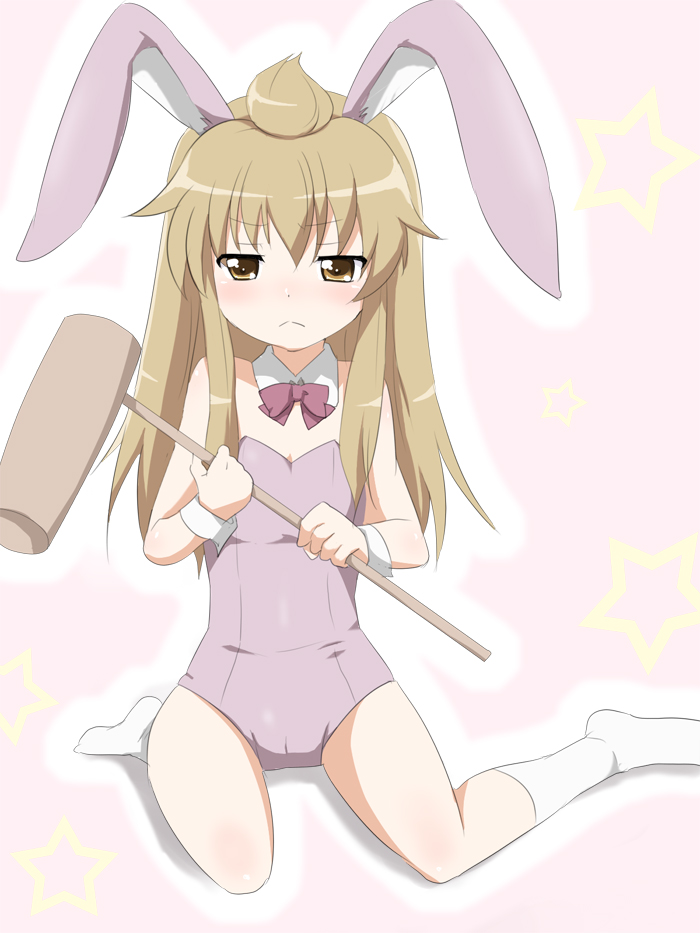 maruki (punchiki), minami chiaki, minami-ke, bad id, bad pixiv id, animal ears, brown hair, cameltoe, cosplay, fake animal ears, loli, long hair, playboy bunny, rabbit ears, socks, solo