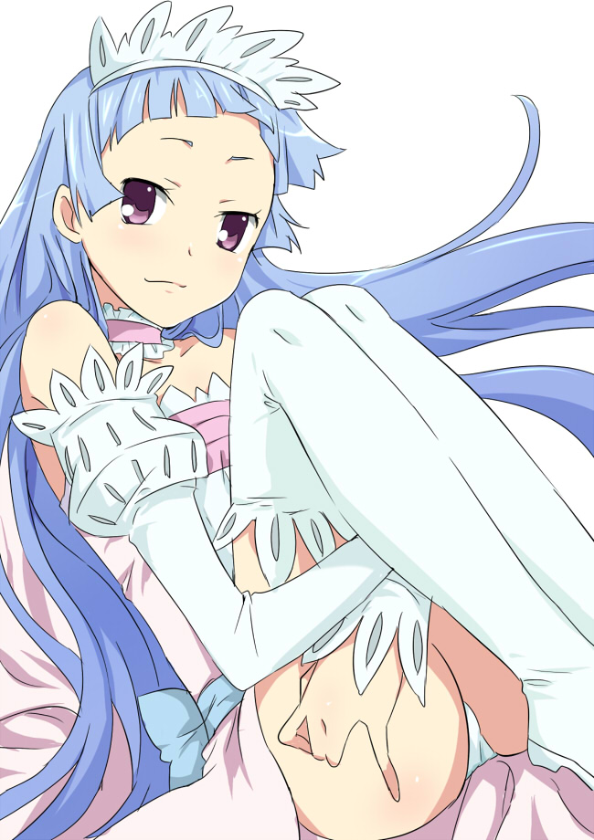 maruki (punchiki), nagi, kannagi, bad id, bad pixiv id, 00s, blue hair, blunt bangs, dress, long hair, panties, solo, thighhighs, underwear