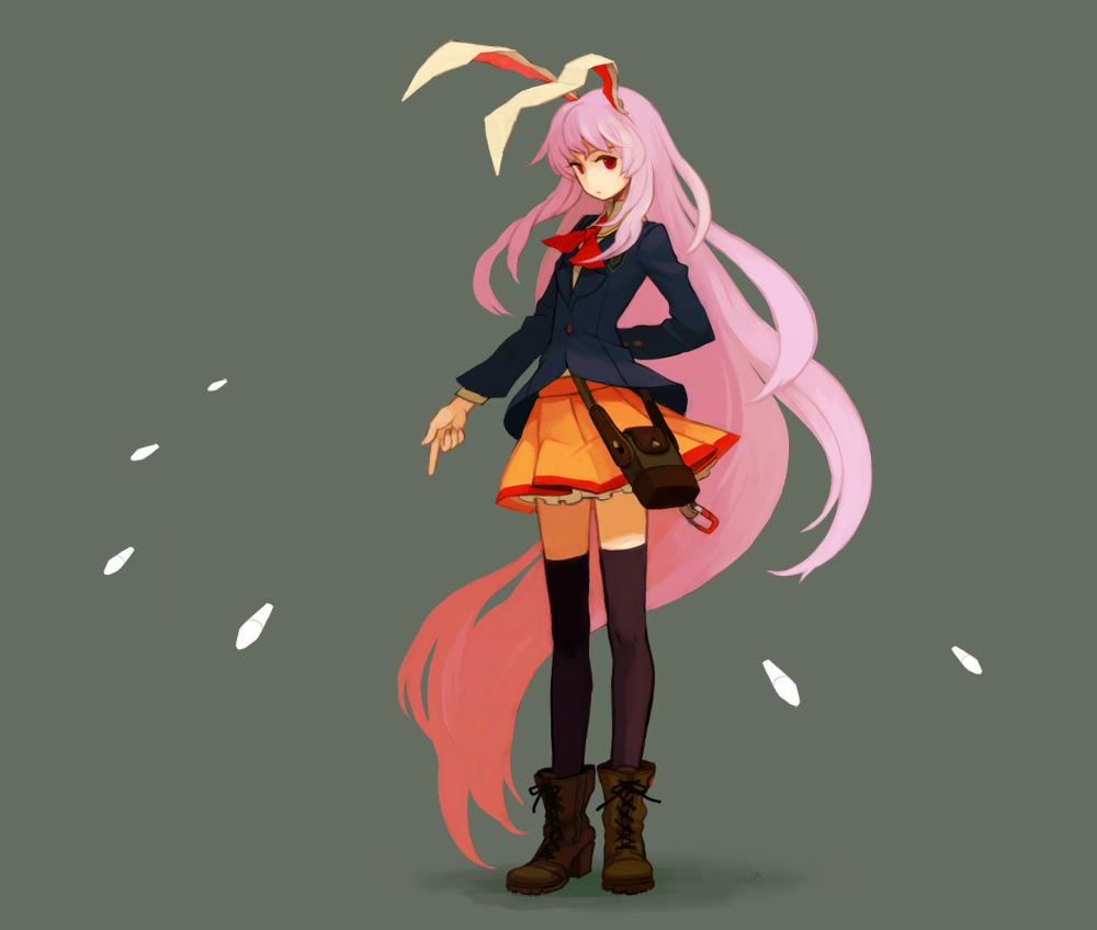 iwamoto zerogo, reisen udongein inaba, touhou, 1girl, absurdly long hair, animal ears, boots, female focus, legs, long hair, purple hair, rabbit ears, red eyes, solo, thighhighs, very long hair, zettai ryouiki