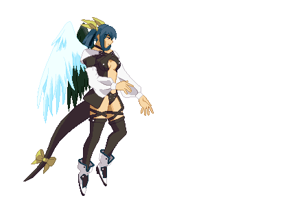 dizzy (guilty gear), arc system works, guilty gear, guilty gear x, guilty gear xx, animated, animated gif, lowres, asymmetrical wings, blue hair, pixel art, ribbon, solo, tail, tail ornament, tail ribbon, thighhighs, transparent background, wings