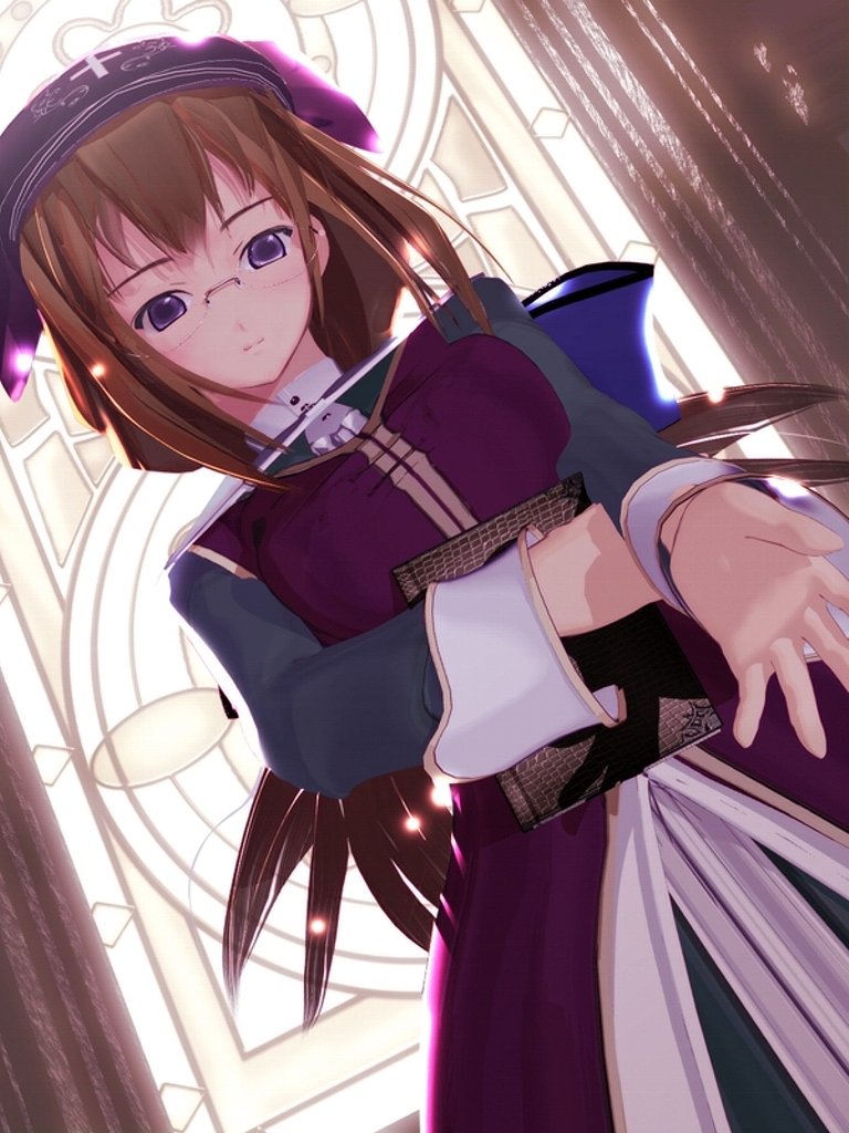 tagme, blue eyes, brown hair, glasses, nun