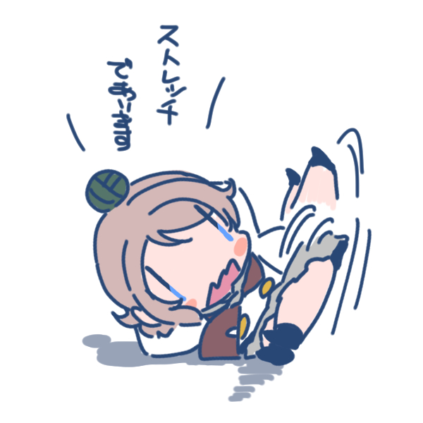 shinanoya (satanicad), tsushima yoshiko, watanabe you, love live!, love live! sunshine!!, commentary request, translation request, 1girl, afterimage, blue eyes, blush stickers, buttons, chibi, chibi only, double-breasted, grey hair, grey skirt, hair bun, long sleeves, miniskirt, motion lines, neckerchief, open mouth, pleated skirt, red neckerchief, school uniform, serafuku, shirt, short hair, simple background, skirt, solo, speed lines, uranohoshi school uniform, white background, white shirt, winter uniform