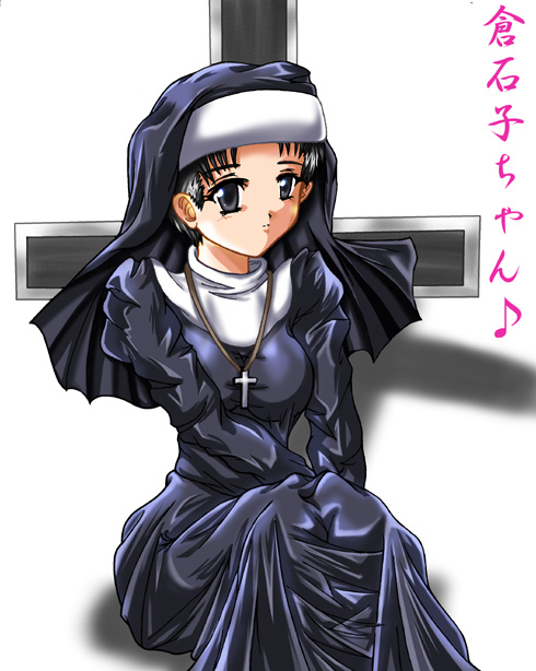 tagme, black hair, cross, nun