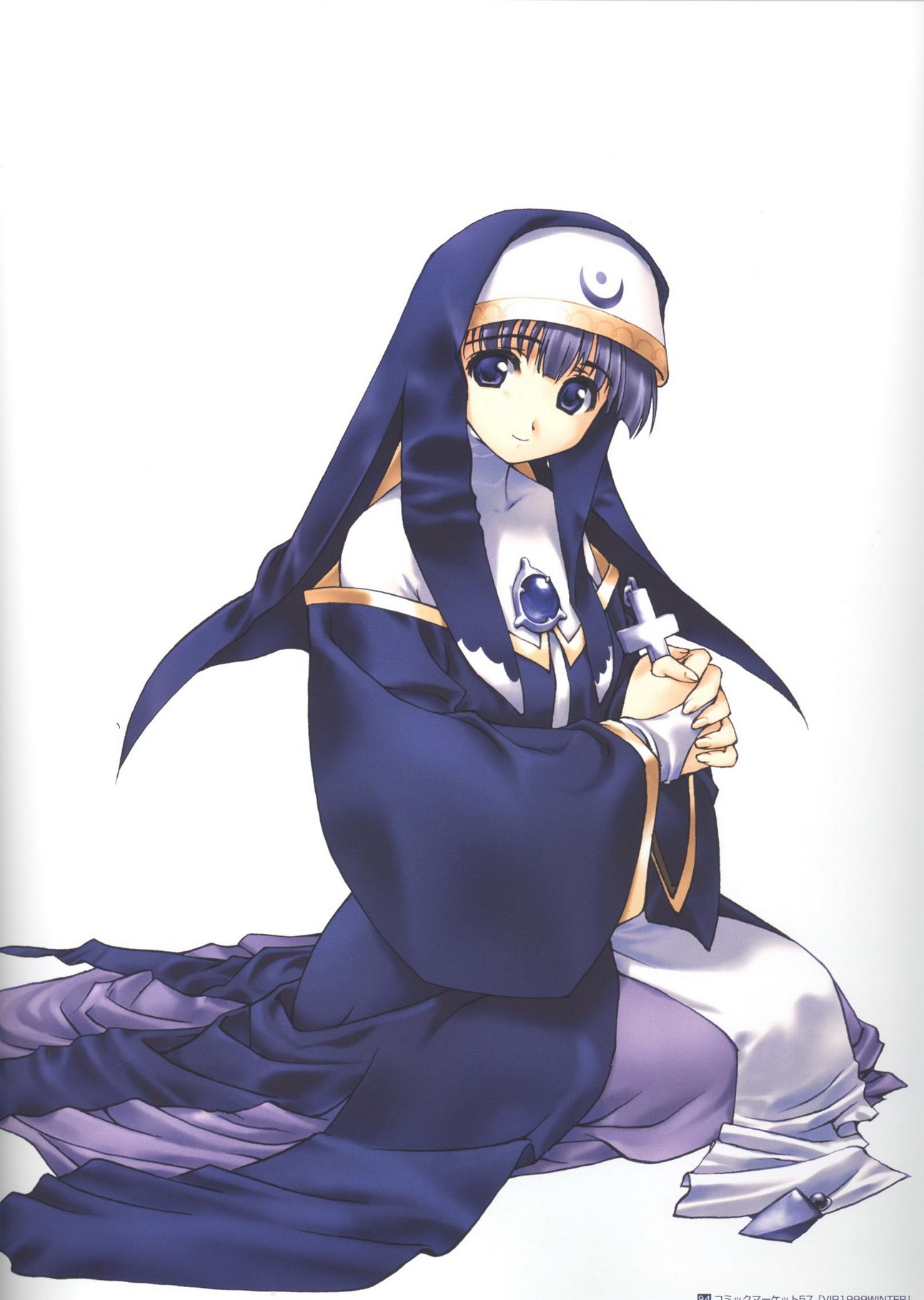 highres, scan, tagme, blue eyes, cross, nun