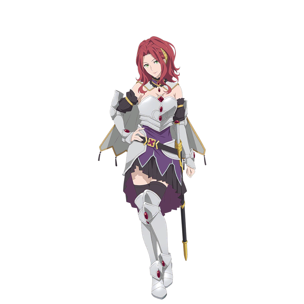 malty s melromarc, tate no yuusha no nariagari, tate no yuusha no nariagari rerise, artist request, game cg, official art, 1girl, armor, armored boots, bare shoulders, black choker, black skirt, black sleeves, black thighhighs, boots, bracer, breasts, cape, choker, cleavage, closed mouth, couter, detached sleeves, dress, frilled choker, frills, full body, gem, gold armband, gold trim, greaves, green eyes, looking at viewer, medium breasts, medium hair, miniskirt, pleated skirt, poleyn, purple choker, purple dress, red gemstone, red hair, sabaton, scabbard, sheath, sheathed, short cape, sidelocks, simple background, skirt, skirt under dress, sleeveless, sleeveless dress, smile, solo, standing, strapless, strapless dress, sword, tachi-e, thighhighs, transparent background, two-tone choker, v-shaped eyebrows, vambraces, weapon, white cape, zettai ryouiki