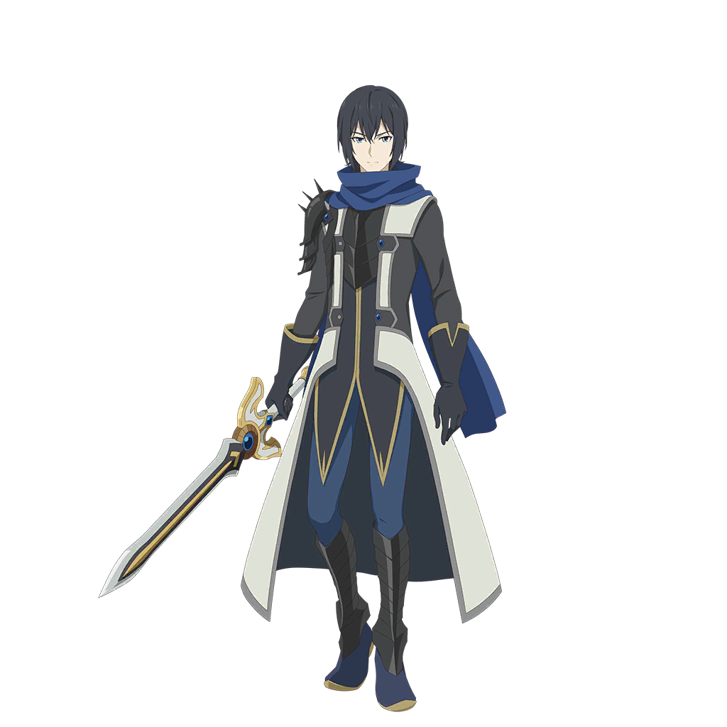 amaki ren, tate no yuusha no nariagari, tate no yuusha no nariagari rerise, artist request, game cg, official art, 1boy, :|, armor, black armor, black coat, black gloves, black hair, black tunic, blue boots, blue eyes, blue pants, blue scarf, boots, breastplate, closed mouth, coat, elbow gloves, expressionless, full body, gloves, greaves, hair between eyes, holding, holding sword, holding weapon, legendary sword (small sword) (tate no yuusha no nariagari), legendary sword (tate no yuusha no nariagari), looking at viewer, male focus, medium hair, multicolored coat, open clothes, open coat, pants, pauldrons, scarf, shoulder armor, sidelocks, simple background, single pauldron, solo, spiked pauldrons, spikes, standing, straight-on, sword, tachi-e, transparent background, tunic, two-tone coat, v-shaped eyebrows, weapon, white coat