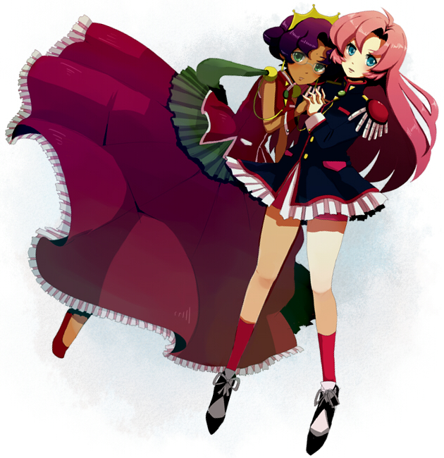 nasu (pixiv32561), runa (biscuit union), himemiya anthy, tenjou utena, shoujo kakumei utena, bad id, bad pixiv id, 1990s (style), 2girls, aiguillette, epaulettes, glasses, multiple girls