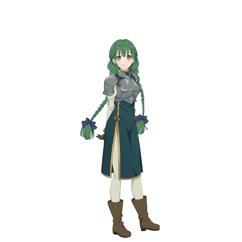 rishia ivyred, tate no yuusha no nariagari, tate no yuusha no nariagari rerise, artist request, game cg, official art, 1girl, ankle boots, armor, arms behind back, black ribbon, blush, boots, braid, braided ponytail, breastplate, breasts, brown boots, brown gloves, closed mouth, eyelashes, full body, gloves, green eyes, green hair, green tunic, hair ribbon, high heel boots, high heels, long hair, long sleeves, looking at viewer, low twin braids, multiple braids, pants, pauldrons, raised eyebrows, ribbon, shirt, shoulder armor, side slit, simple background, sleeveless tunic, small breasts, smile, solo, standing, straight-on, tachi-e, transparent background, tunic, turtleneck tunic, twin braids, white pants, white shirt