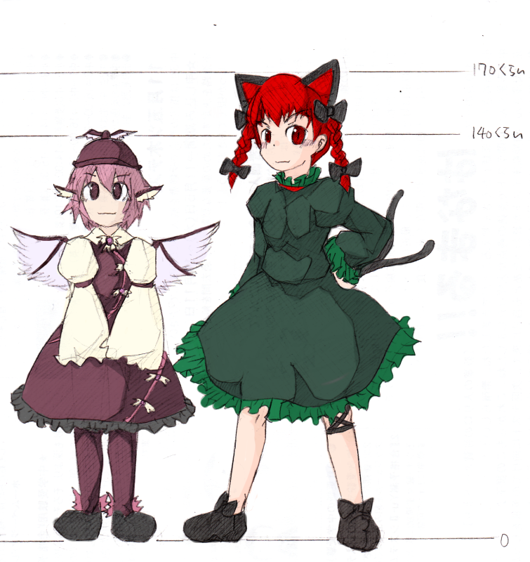 erumori, kaenbyou rin, mystia lorelei, higurashi no naku koro ni, touhou, umineko no naku koro ni, bad id, bad pixiv id, 2girls, braid, female focus, multiple girls, parody, style parody, twin braids