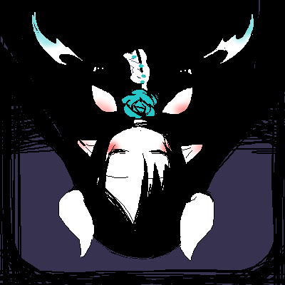 komeko meko (mecolate), lowres, black hair, closed eyes, dark, goth fashion, horns, oekaki, solo, wings