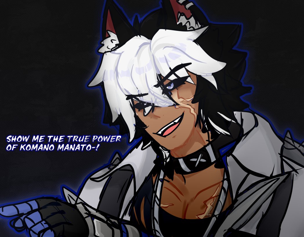 komano manato, komano manato (white heart silhouette), zenless zone zero, 1boy, animal ears, black hair, black shirt, blue eyes, dog boy, dog ears, jacket, jewelry, looking at viewer, male focus, multicolored hair, muscular, muscular male, necklace, official alternate color, official alternate costume, official alternate hair color, scar, scar across eye, scar on face, shirt, short hair, white hair