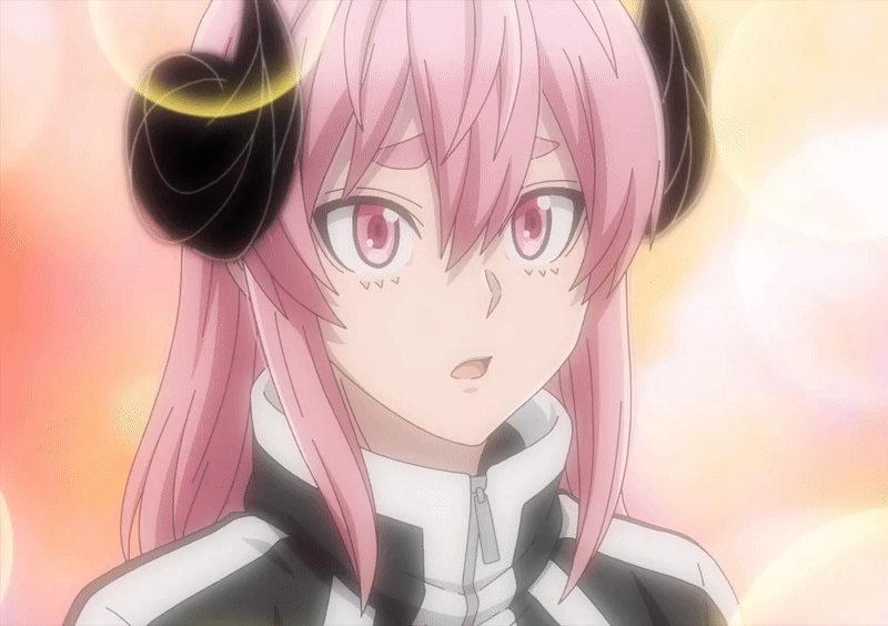 byobugaura homare, tougen anki, animated, animated gif, tagme, 1girl, 2025, 20s, black jacket, female focus, horns, jacket, long hair, open mouth, pink eyes, pink hair, solo, sparkle, standing, track jacket