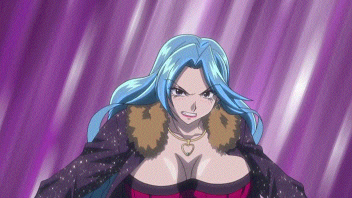 kurono ageha, rosario+vampire, rosario+vampire capu2, animated, animated gif, anime screenshot, non-web source, 00s, 1girl, belt, blue hair, bouncing breasts, breast beam, breasts, demon girl, female focus, flying, high heels, jacket, jewelry, large breasts, laser, mature female, nail polish, necklace, purple eyes, shoes, skirt, solo, weapon