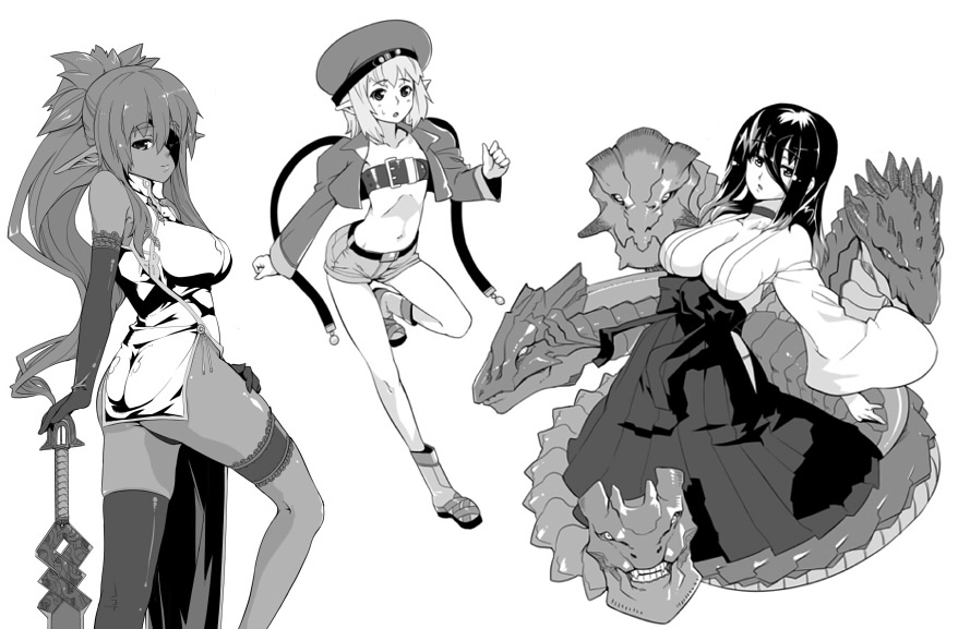 akinaie, original, tagme, greyscale, japanese clothes, miko, monochrome, thighhighs