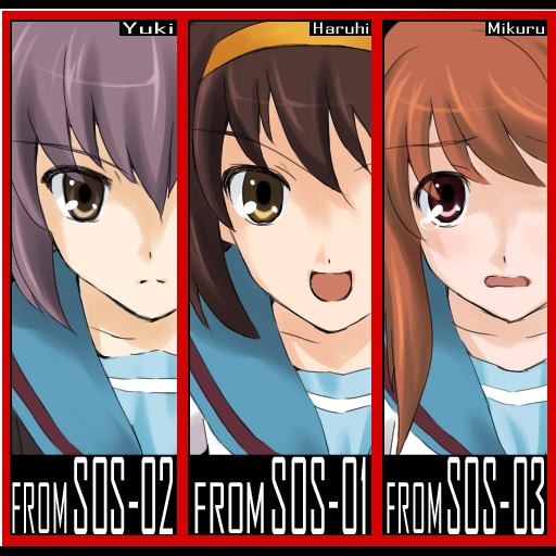 ikari manatsu, asahina mikuru, nagato yuki, suzumiya haruhi, banpresto, neon genesis evangelion, super robot wars, suzumiya haruhi no yuuutsu, bad id, bad pixiv id, column lineup, cut-in, parody, tears