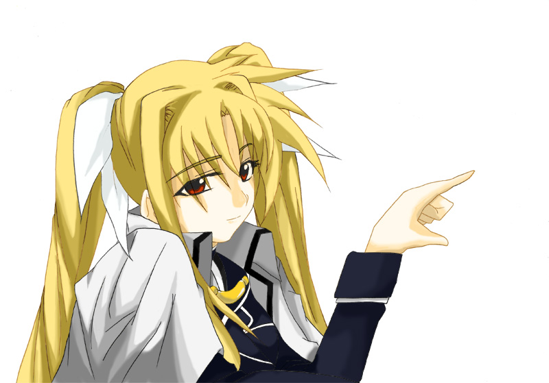fate testarossa, lyrical nanoha, mahou shoujo lyrical nanoha, mahou shoujo lyrical nanoha strikers, uniform, 00s, 1girl, blonde hair, collar, expressionless, female focus, long hair, long sleeves, simple background, solo, twintails, upper body, very long hair, white background