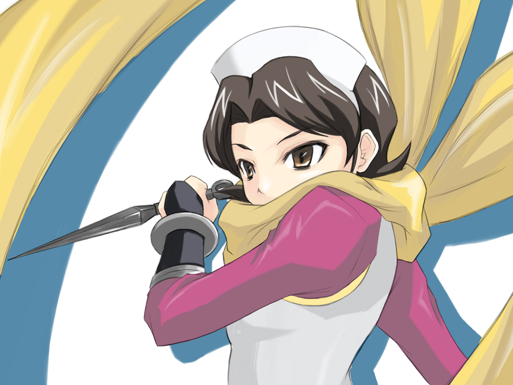 blaue gans, shinozaki sayoko, code geass, 00s, kunai, scarf, solo, weapon