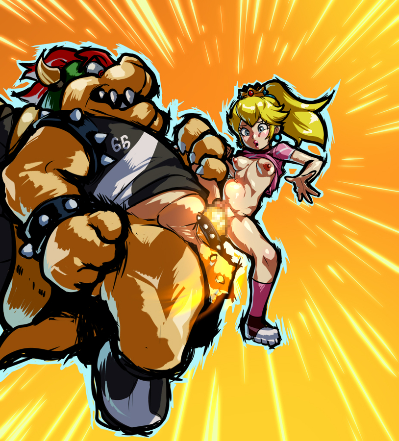 jcm2, bowser, princess peach, mario (series), mario strikers: battle league, mario strikers (series), nintendo, tagme, 1boy, 1girl, 2022, 20s, armlet, blonde hair, bracelet, breasts, censored, clothed sex, crown, fangs, hetero, jewelry, mini crown, monster boy, mosaic censoring, ponytail, sex, sharp teeth, spiked armlet, spiked bracelet, spiked cock ring, spikes, stomach bulge, teeth