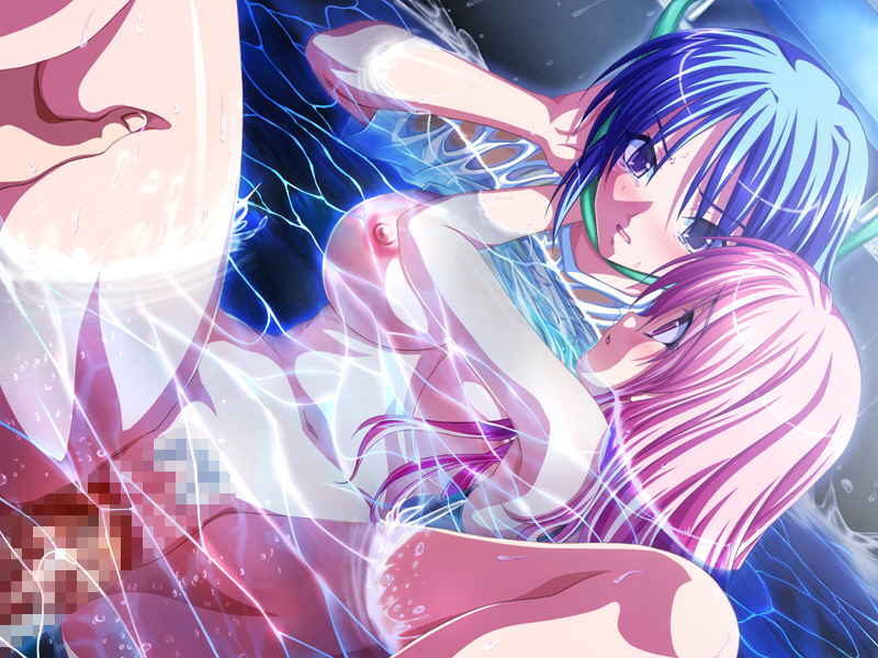 aikawa arisa, hikawa mirei, morino kurumi, kichiku nakadashi suieibu, tagme, 1boy, 2girls, bisexual female, blue hair, breasts, censored, ffm threesome, group sex, hanging, large breasts, multiple girls, penis, pink hair, pool, rape, sex, shirt, t-shirt, tears, threesome, underwater sex, vaginal, wet, wet clothes