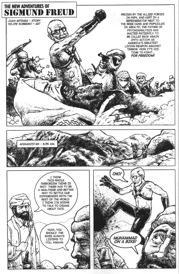 felipe sobreiro, sigmund freud, the new adventures of sigmund freud, english, blood, comic, gun, left-to-right manga, monochrome, weapon
