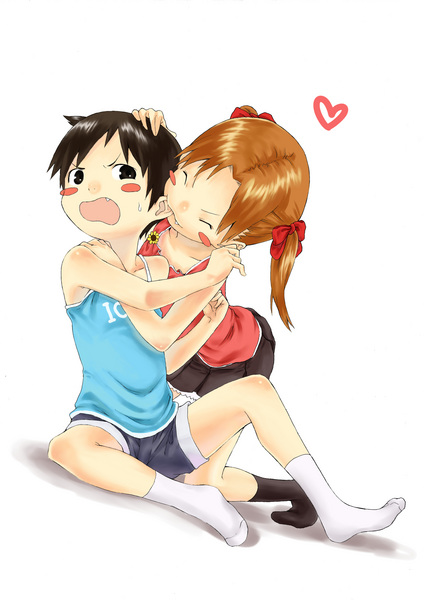 itou chika, matsuoka miu, ichigo mashimaro, biting ear, black legwear, white legwear, non-web source, biting, fang, feet, socks, twintails, yuri