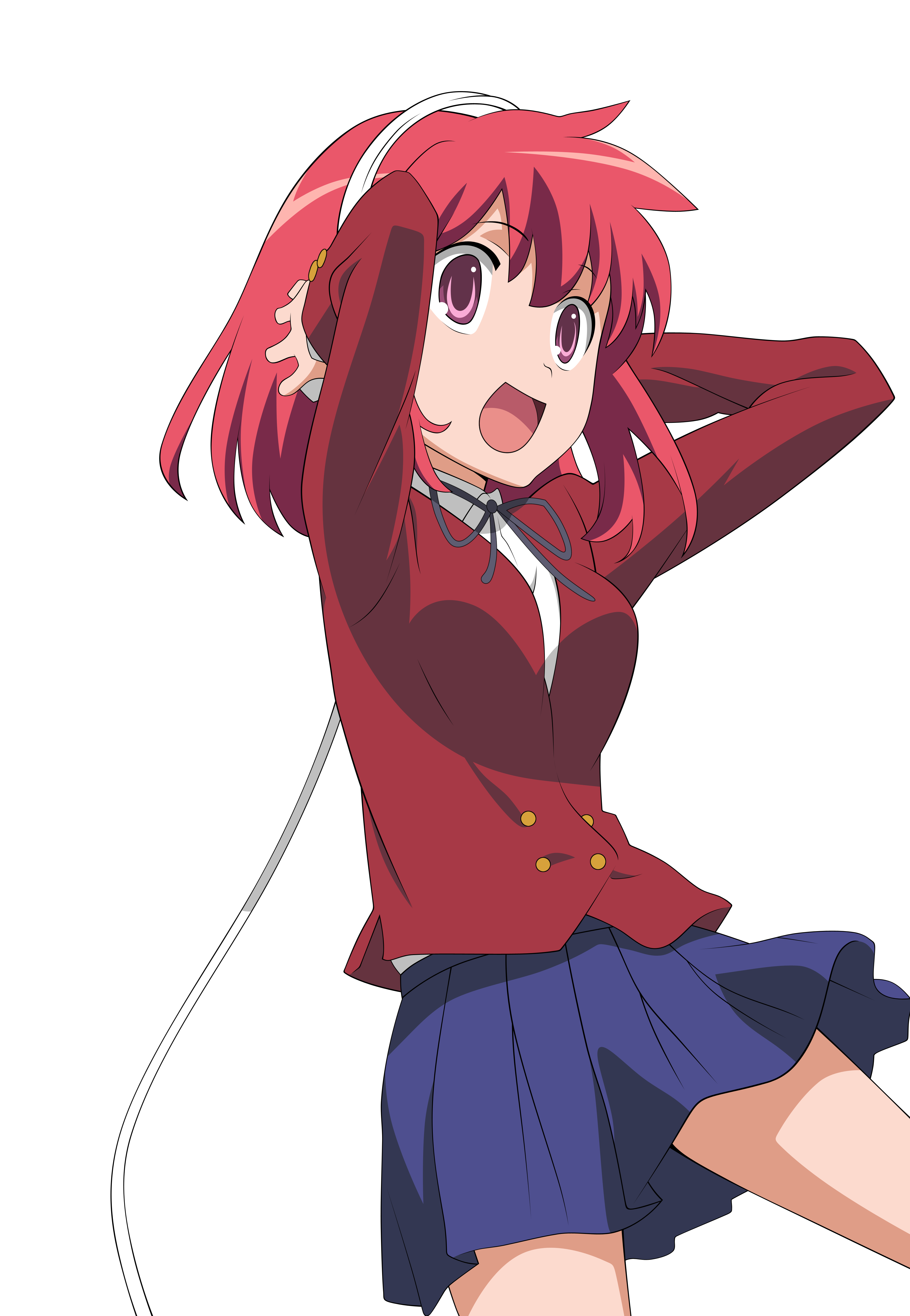 kushieda minori, toradora!, absurdres, derivative work, highres, non-web source, vector trace, 00s, headphones, pink eyes, red hair, school uniform, short hair, solo, transparent background