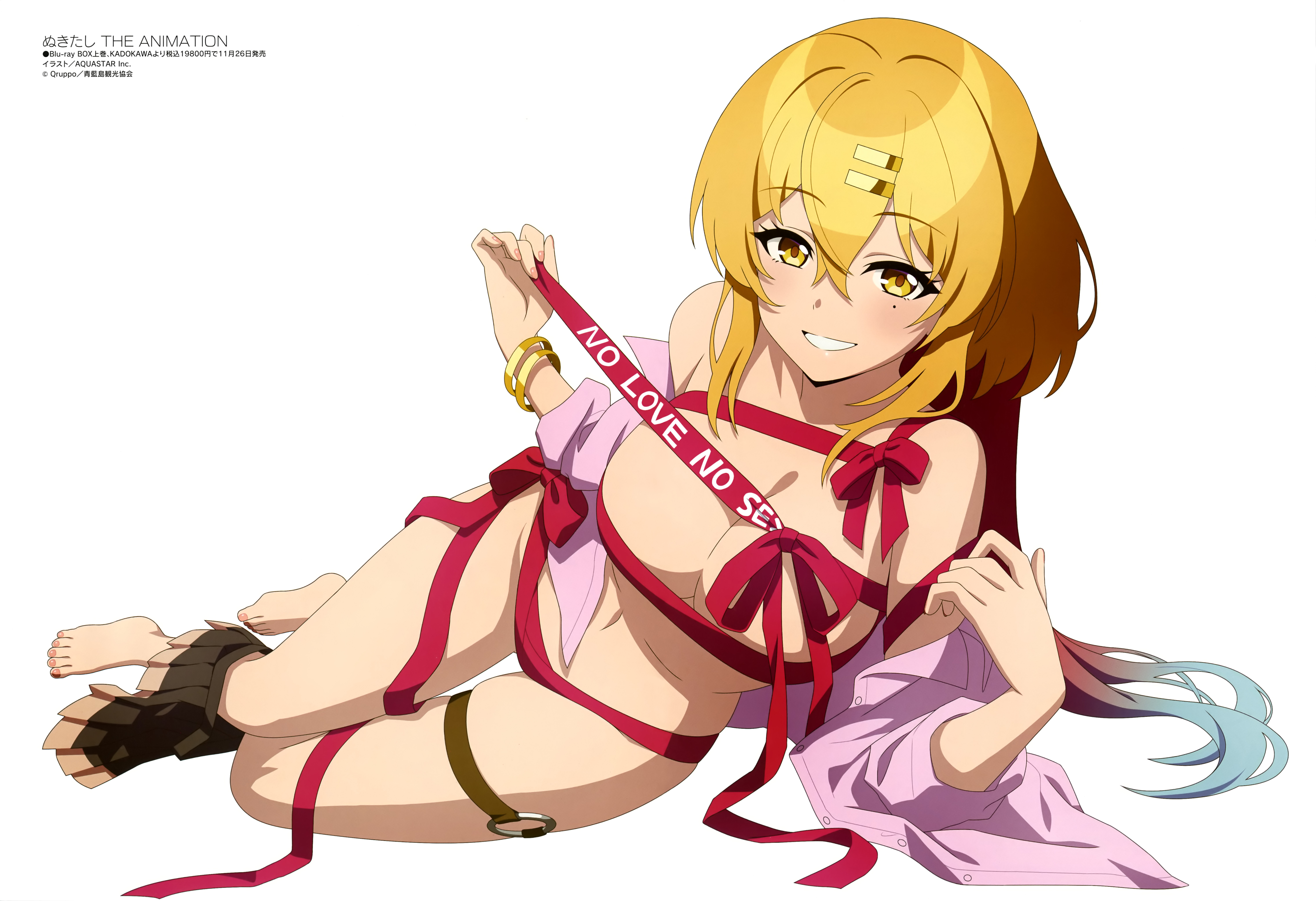 aquastar inc., katagiri nanase, megami magazine, nukigee mitai na shima ni sunderu watashi wa dou surya ii desu ka?, absurdres, highres, magazine scan, official art, scan, tagme, 1girl, anime coloring, copyright name, copyright notice, looking at viewer, simple background, solo, white background