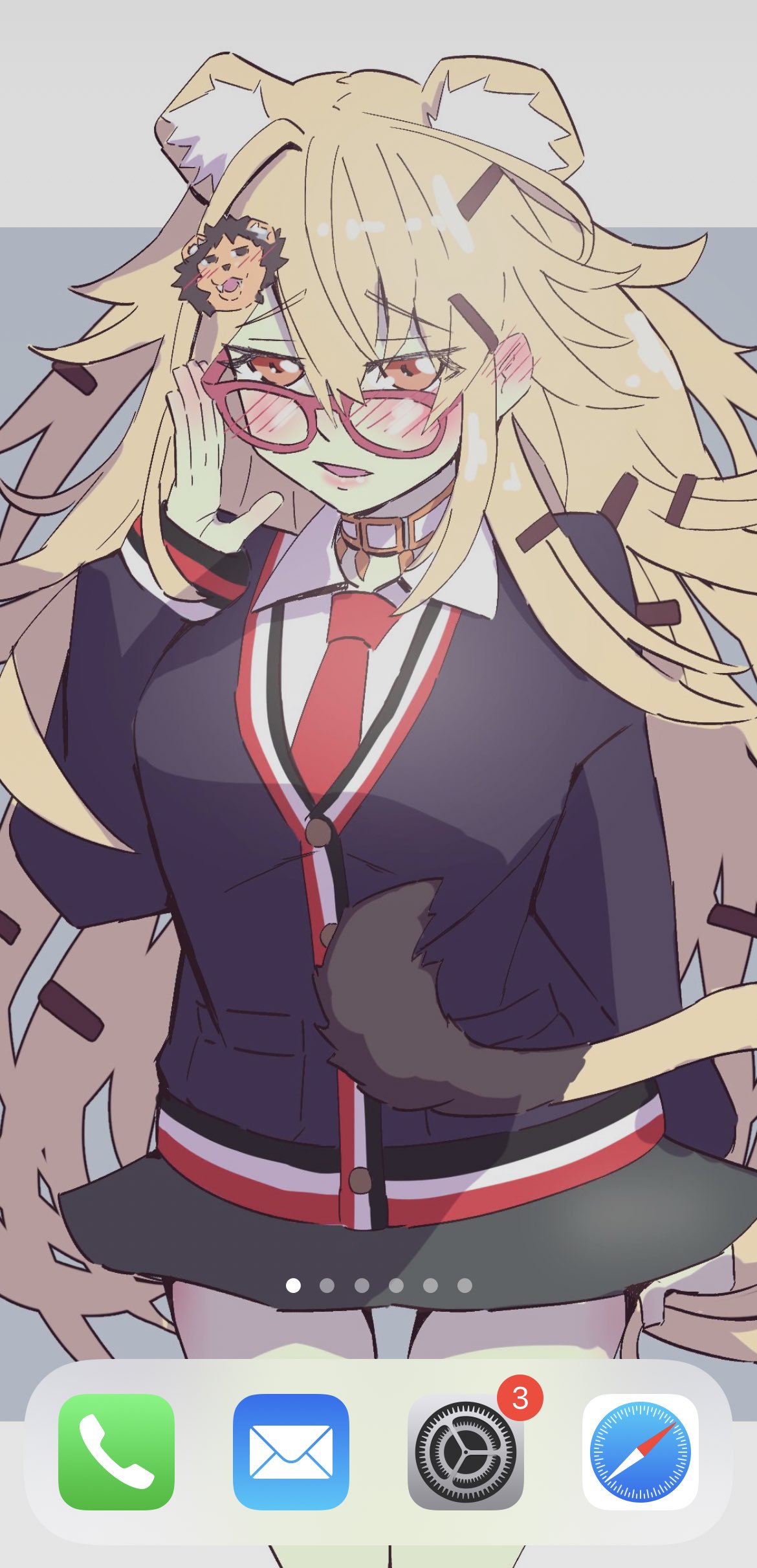 shinonome ito, 1girl, animal ears, glasses, school uniform, screenshot background, tail