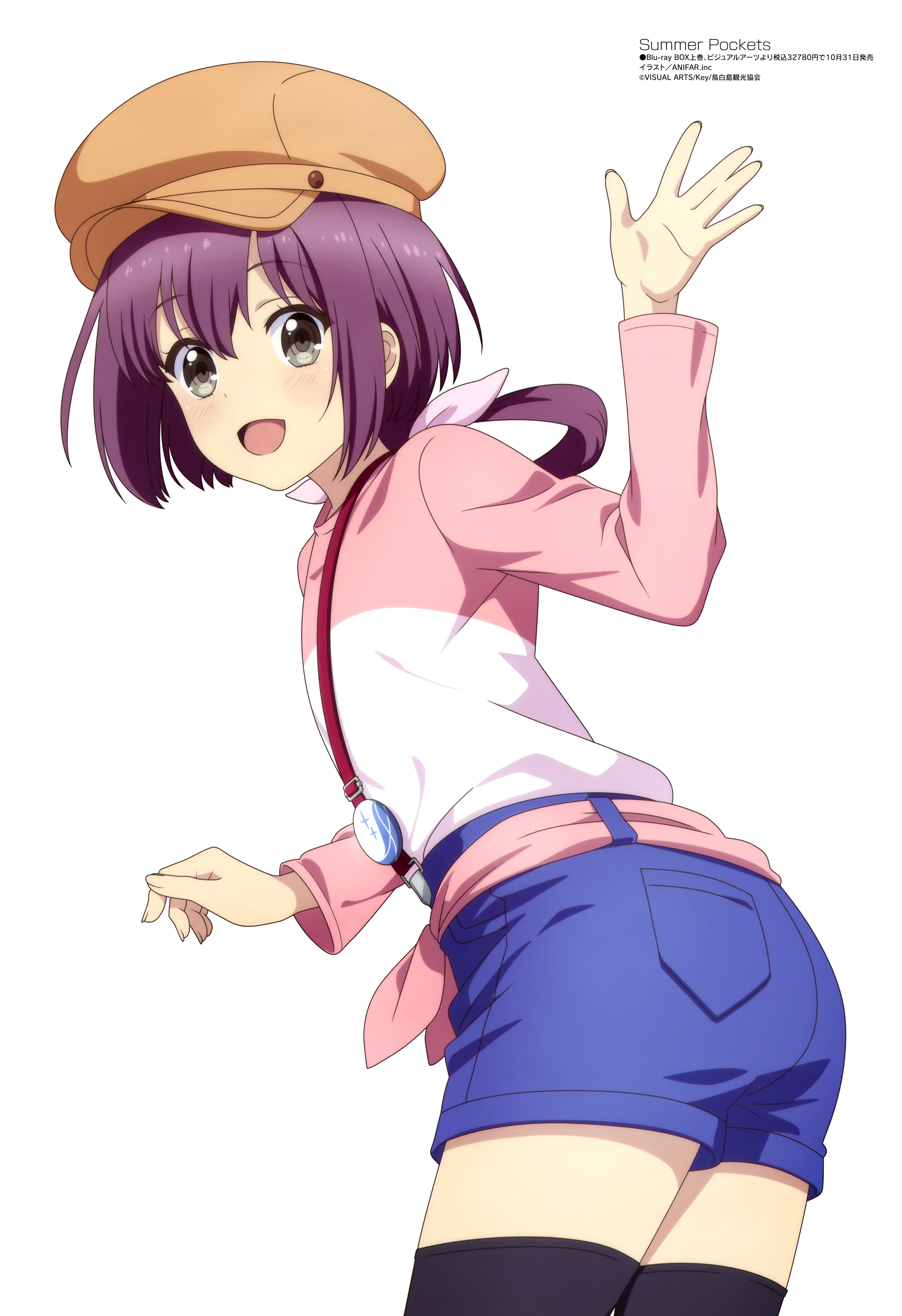 anifar inc., katou umi, megami magazine, summer pockets, absurdres, highres, magazine scan, official art, scan, 1girl, anime coloring, copyright name, copyright notice, looking at viewer, simple background, solo, white background