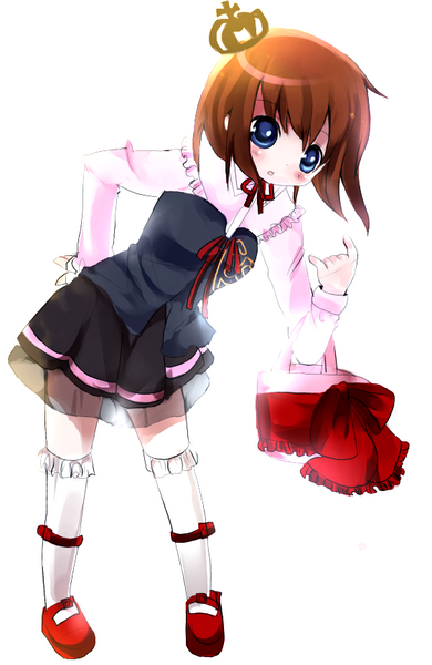 ushiromiya maria, umineko no naku koro ni, 00s, 1girl, bag, blue eyes, blush, crown, dress, female focus, orange hair, short hair, solo