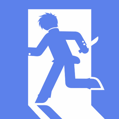 daisa, nanaya shiki, tohno shiki, tsukihime, bad id, bad pixiv id, lowres, 1boy, blue theme, knife, male focus, parody, sign, silhouette, solo
